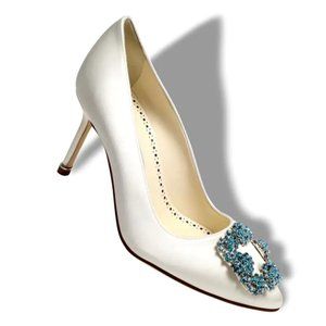 Manolo Blahnik Hangisi (new in box) 70MM Embellished Satin Pumps, Size 38